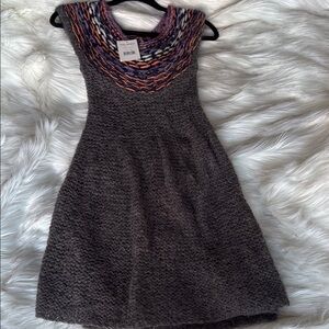 Free People Gray Knit Dress with Multicolor Neckline